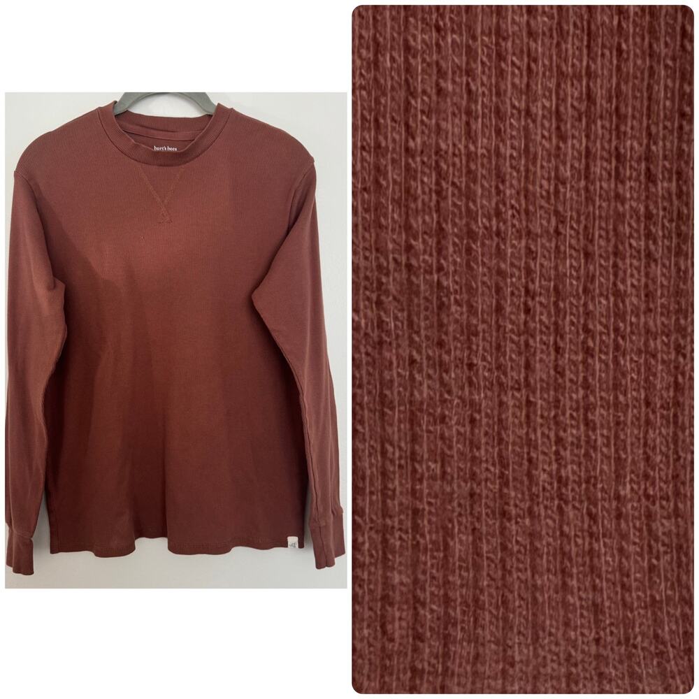 Burt's Bees Long Sleeve Waffle Knit Thermal Crewneck in Terracotta-brown